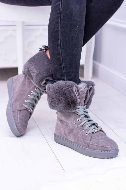 Grey Suede LU BOO Timber boots with Fur