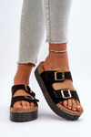 Women's Platform Sandals with Buckles Black