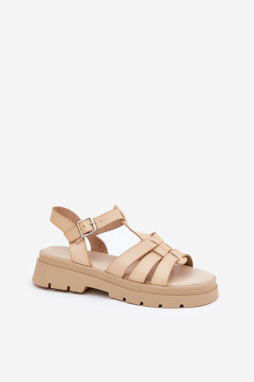 Eco Leather Women's Sandals On Platform Beige Nendales