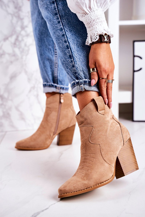 Women's Insulated Cowboy Boots On A Heel Beige Margaret