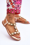 Suede Flat Sandals With Stones Beige Dallas