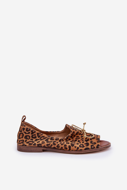 Zazoo 2660 Leather Ballet Flats Women In Leopard Print Brown
