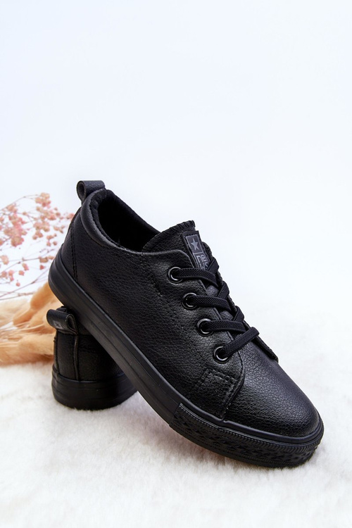 Trampki Dziecięce Skóra Platforma Czarne Poliana 23DZ02-1000