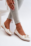 Women's Eco Leather Ballerina Flats with Bow and Brooch White Satris