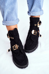 Lu Boo Czarne Zamszowe Buty z Wycięciami Rock Girl