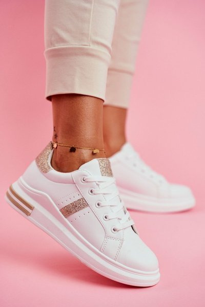 Sportowe Damskie Buty Białe Złote Brokat Narval