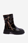 Women's Glossy Leather Boots With Zippers Maciejka 06238-18 Black