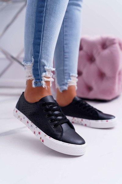 Women's Sneakers Floral Openwork Black Loriann