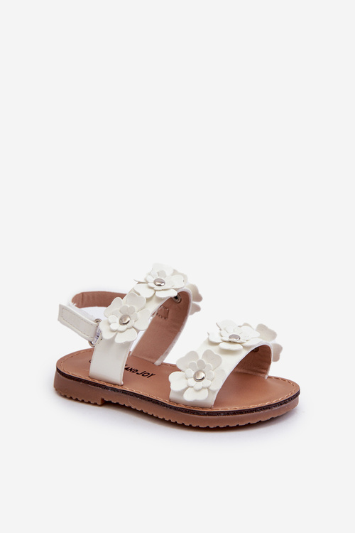 White Children's Patent Sandals Adorned with Flowers Tinette