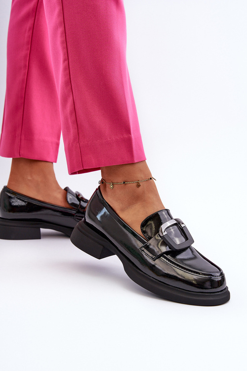 Black Women's Patent Leather Moccasins Fidodia