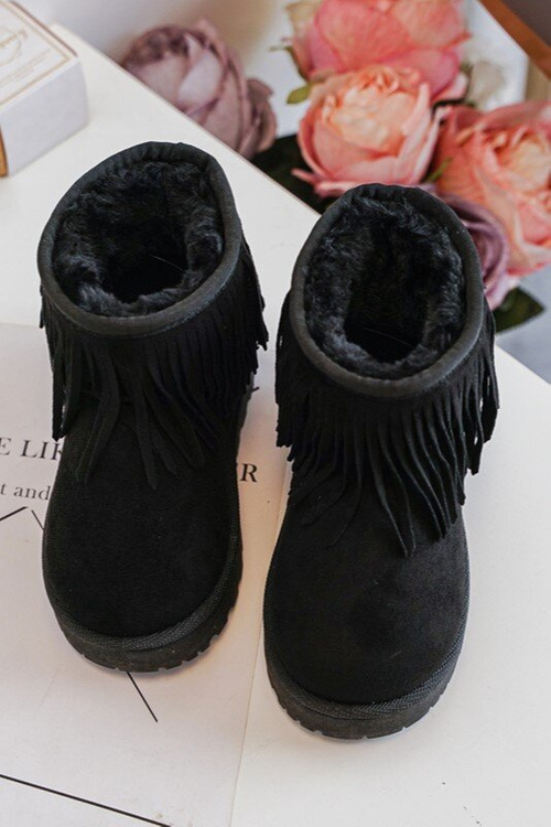 Children's Fur-Lined Snow Boots with Decorative Fringes Black Nimia