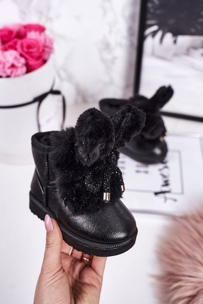 Children's Snow Boots Insulated With Fur With Ears Black Bunny
