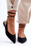 Women's Suede Lace-up Ballet Flats Black Lilly Ann