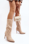 Women's Half-Calf Boots on Stiletto Beige Odetteia