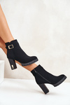 Leather Ankle Boots With Buckle On Heel Black Eftane