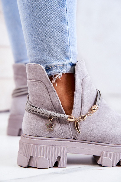 Suede Strapless Worker Boots Grey Moriah