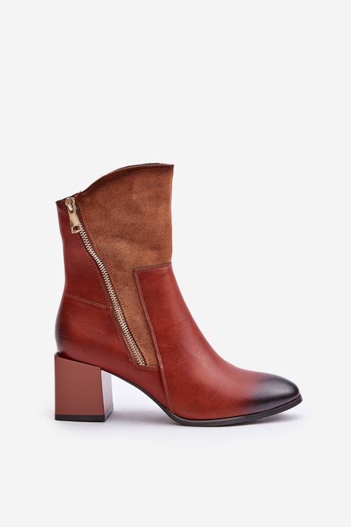 Damskie Botki Ocieplane Obcas Słupek Brązowe Relabina