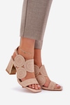 Embellished Heeled Sandals Dark Beige Delariona
