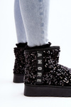 Women's Snow Boots On Platform Embellished With Rhinestones Black Silmo