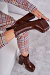 Women's Leather Boots On A Massive Heel Brown Jones