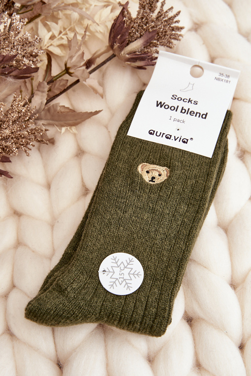 Women's Thick Socks with Bear Dark Green