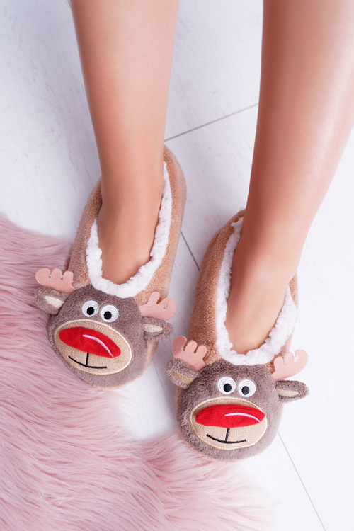 Home Women's SOXO Christmas Reindeer Ballerinas Beige