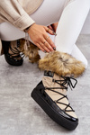 Women's Lace-up Snow Boots Beige and Black Santero