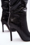 Women's High Heel Boots Animal Print Black Mambra