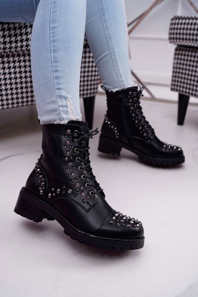 Women's Worker Boots With Rhinestones Black Gether