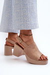 Women's Platform and Heeled Sandals in Beige Eco Suede Vatle