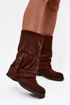 Women's Boots With Turned Shaft To Mid Calf With Clasp Chocolate Minelle