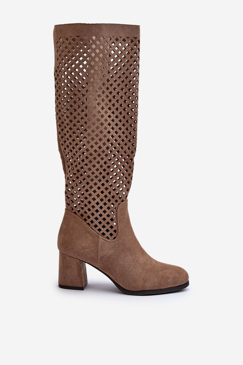 Beige Suede High Heel Lace-up Boots Jolenna