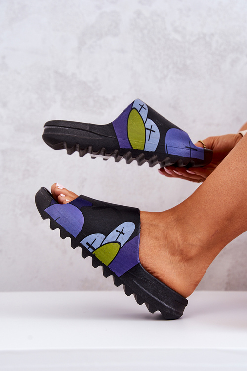 Printed Rubber Slippers Black Monsters