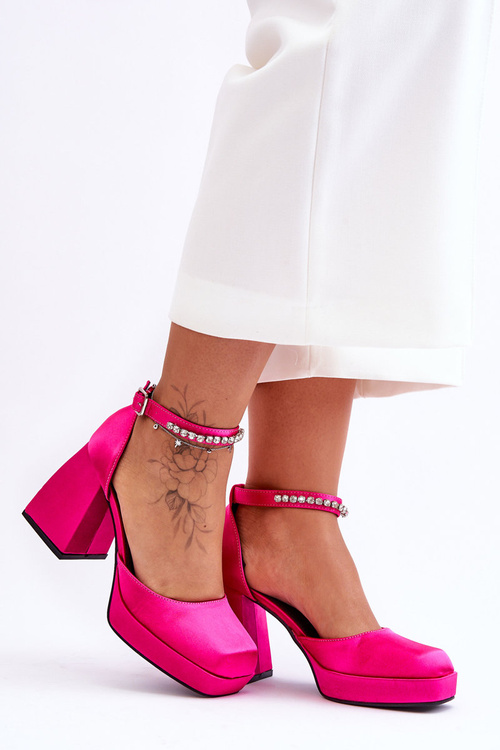 Fashionable Pumps On Massive Heels With Zircons Fuchsia Adel