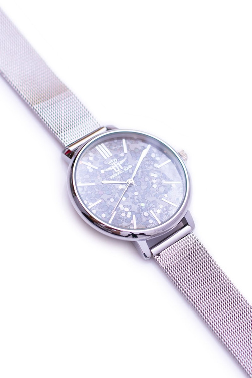 Michael John Women's Watch Black Brocade Shield Silver Eneli