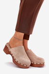 Clogs Women's Slippers With Studs Eco Suede Beige Ellason