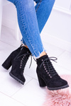 Lu Boo Czarne Zamszowe Botki na Słupku Cyrkonie Halsey