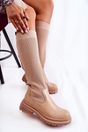 Ribbed Women's Boots On Flat Heel Beige Allys