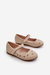 Children's Ballerina Flats with Hearts Velcro Fastening Beige Danaella