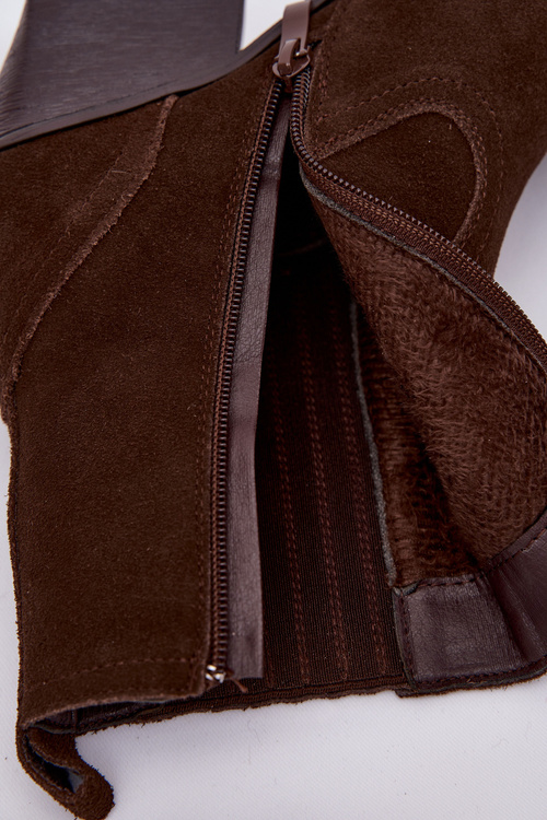 Damskie Ocieplane Botki Kowbojki Zamszowe Słupek Czekoladowe Dylira