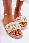 Women's Slippers With Material Flowers Beige Susana