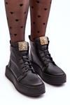 Women's Laced Boots with Leather Decoration Black Nicole 2833