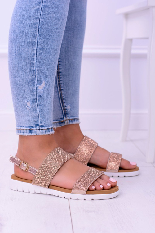 Lu Boo Women's Champagne Sandals With Zircons Perfect