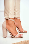 Beige Suede Stiletto Sandals with Fringe Annick