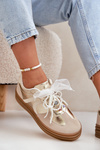 Women's Platform Sneakers With Decorations Beige-Gold Vinness