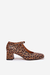 Leather Heels On A Heel In Leopard Print Laura Messi 2936 Brown