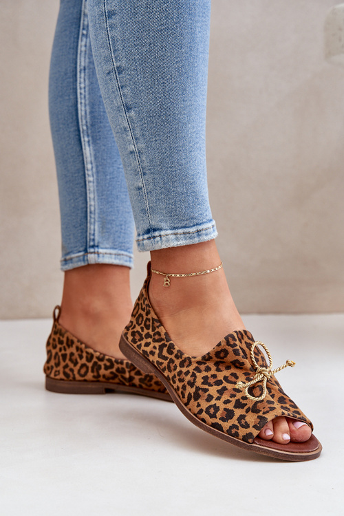 Zazoo 2660 Leather Ballet Flats Women In Leopard Print Brown