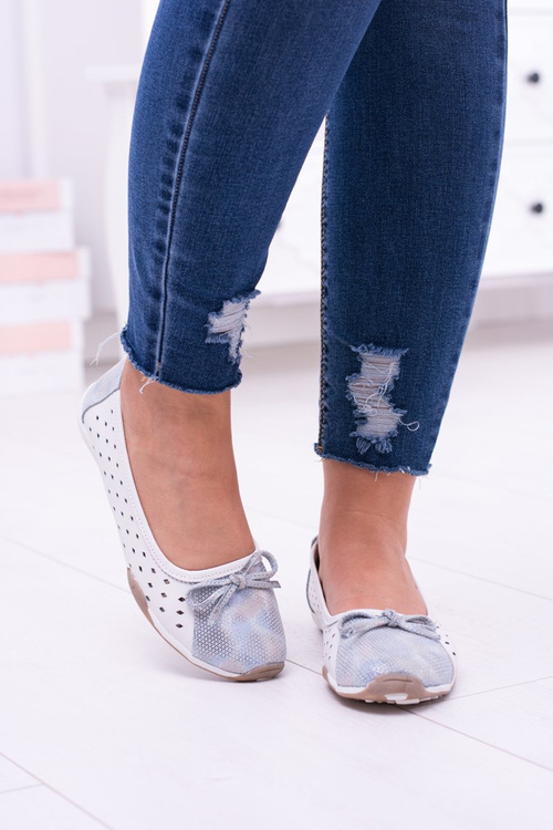 Women's Leather White Openwork Ballerinas Erdola