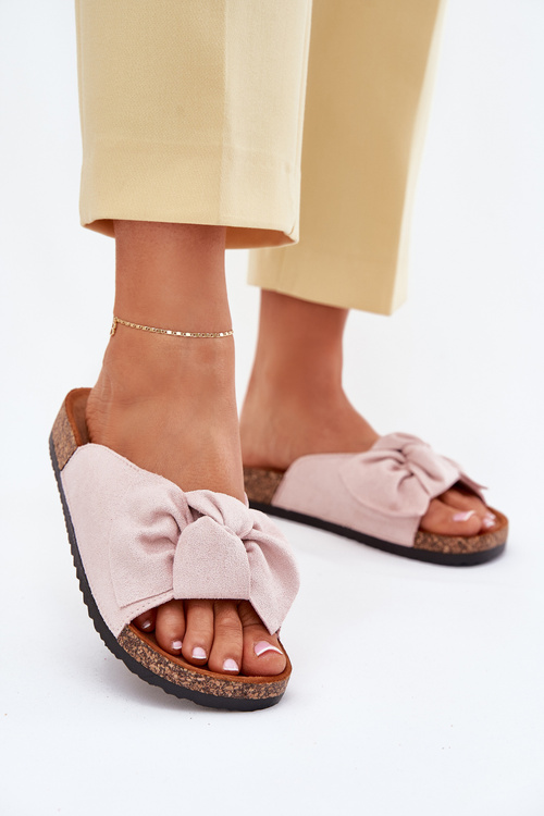 Ladies sandals on cork sole with bow light pink Seressa