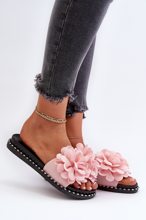 Women's Pink Flower Embellished Sandals Cellanen